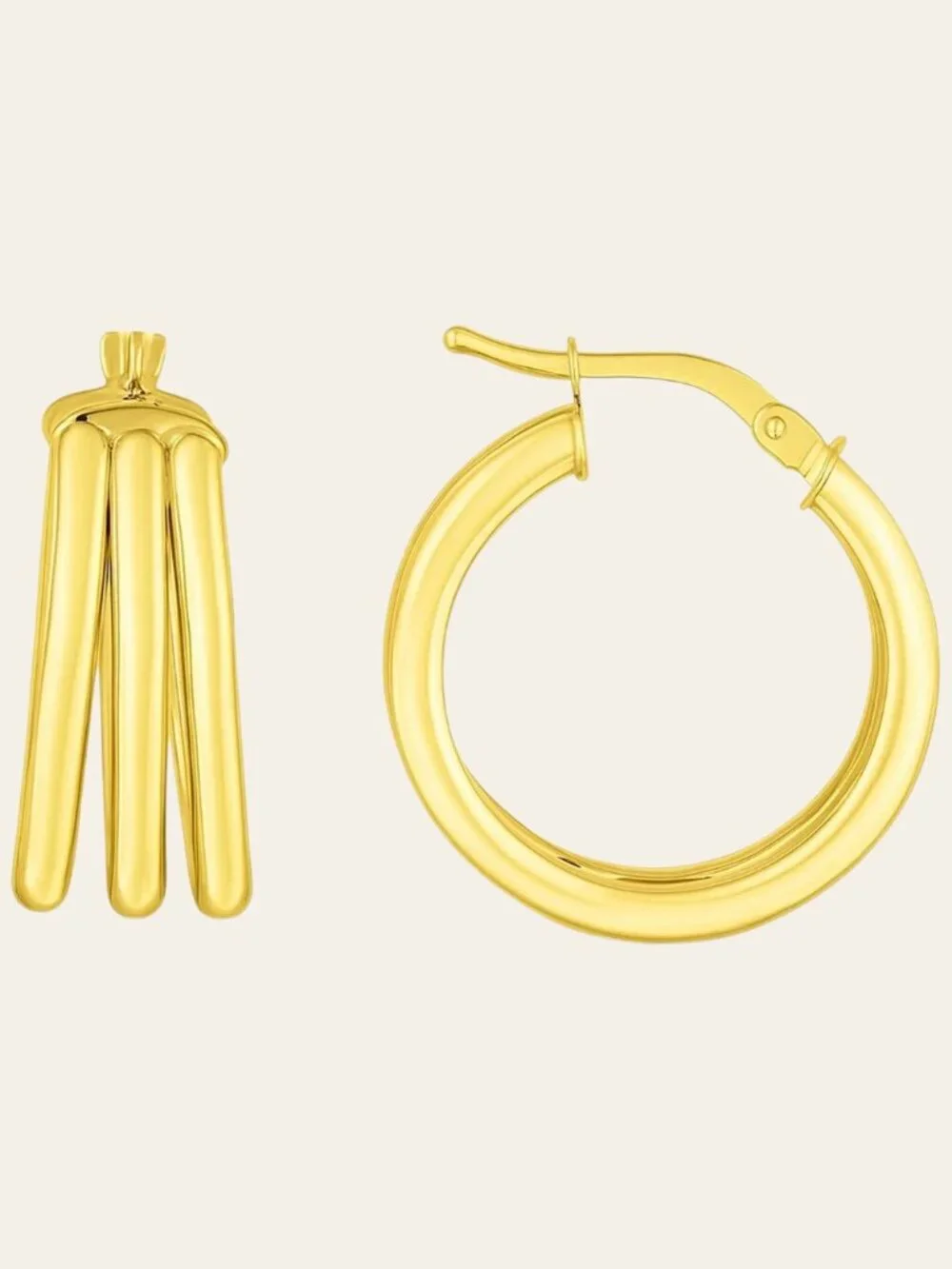 14K Yellow Gold Large Triple Row Hoop Earrings (15.00 mm)